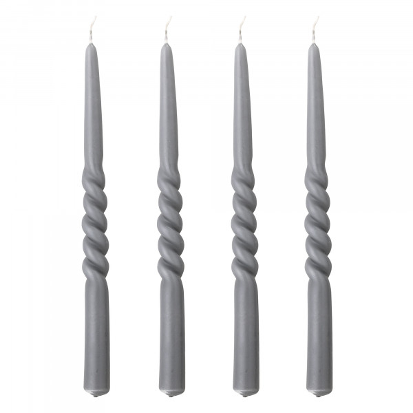 Set van 4 kaarsen grijs, gedraaid parafine H 30 cm